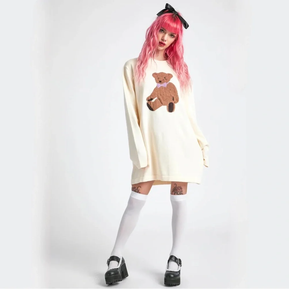 dELiA*s by Dolls Kill On Cloud Fine Oversized Intarsia Bear Sweater White Small - Picture 4 of 7